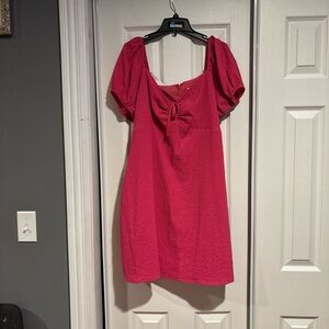 bp Pink Textured Puff-Sleeve Midi Dress